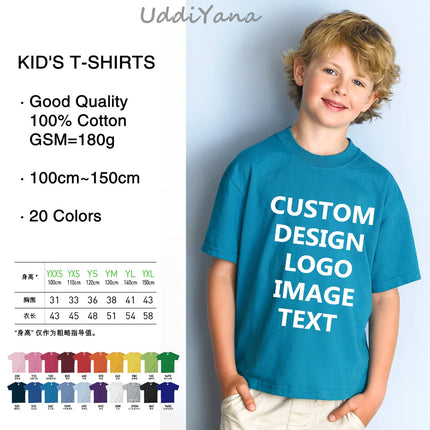Customize Kid's Top Tee 100% Cotton T-shirts Your Own Design Brand Logo Printing Clothing Custom Crewneck T-Shirts For Children