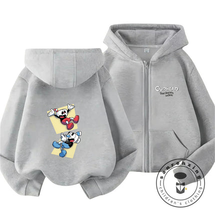 Cuphead 2026 Lovely Zipper Hoodie Boys Girls 3-14Y Autumn Winter Cute Kawaii Cartoon Street Hot Fashion Outdoor Casual Warm