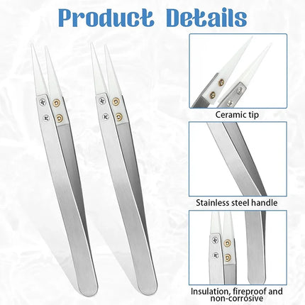 1200° Ceramic Tipped Stainless Steel Tweezers Tips Heat Pointed Resistant Tweezer Electronic Soldering Tweezers Fine Pointed Tip