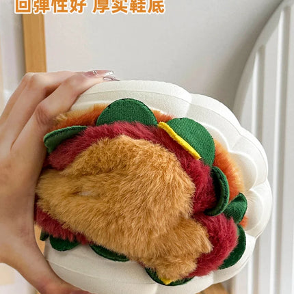 Creative Simulation Hamburger Slippers Women Men Funny Thick Sole Plush Shoes Non-Slip Soft Bottom 3D Cartoon Slides Indoor Home