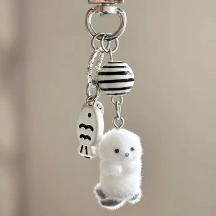 Flocking Animal Dog Cat Pendant Cute Keychain Keyring Bag Earphone Car Keychain Decor Keychains Accessories Phone Chain Lanyard