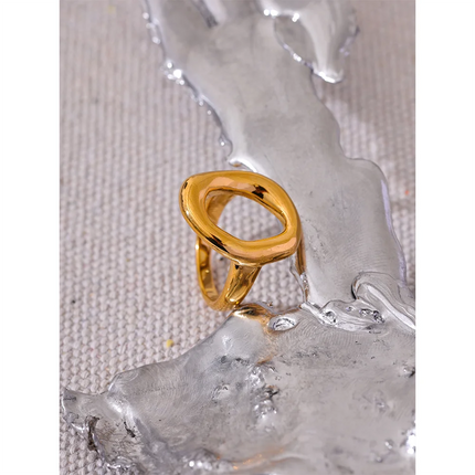 Yhpup Creative Stainless Steel Geometric Hollow Golden Minimalist Ring Fashion Waterproof Unusual Trendy Textured Jewelry