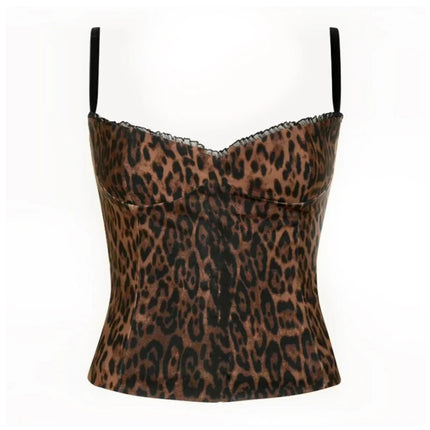 Maemukilabe Women's Leopard Tiger Stripe Pattern Camisoles Summer Spaghetti Straps Cupped Corset Coquette Slim Fit Tank Tops