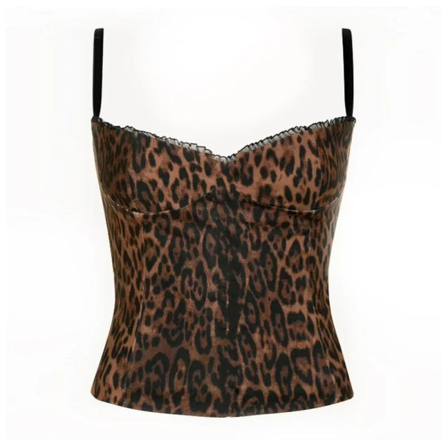 Maemukilabe Women's Leopard Tiger Stripe Pattern Camisoles Summer Spaghetti Straps Cupped Corset Coquette Slim Fit Tank Tops