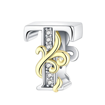 925 silver 26 letters retro fashion golden pendant fit original bracelet charm beads necklace Diy female jewelry