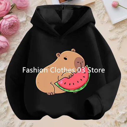 Cartoon Fun Capybara Cute Print Boys and Girls Soft Hoodie Fall and Winter Outdoor Leisure Sports Children's Hooded Sweatshirt