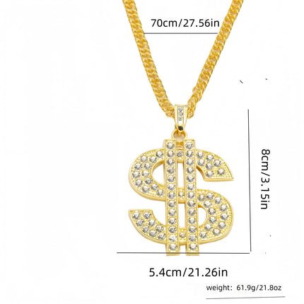 Classic European and American men's golden dollar logo necklaces and Cuban chains, hip-hop money dollar pendants, music festival
