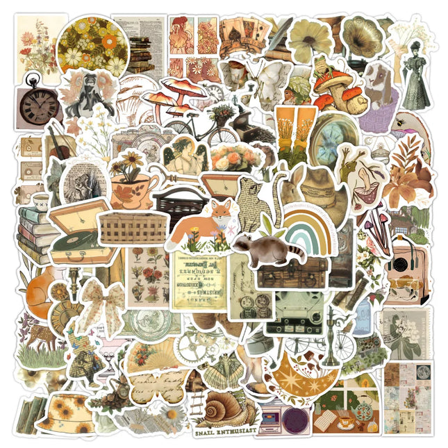 50/110pcs Classic Vintage Stickers Retro Aesthetic Cottagecore Decor for Scrapbooking Laptop Fridge Guitar Travel Luggage