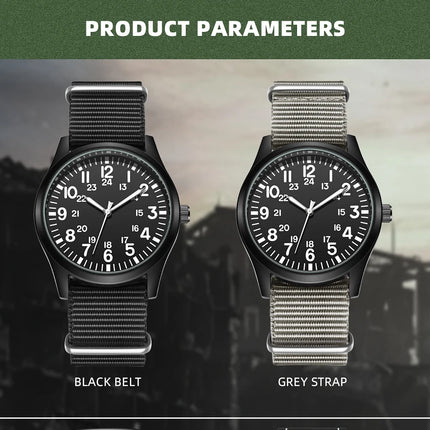 TPW Air Force Field Watch Fabric Strap 24 Hours Display Quartz Movement 42mm Dial