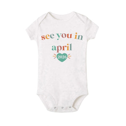 See You in January 2026 Printed Baby Romper Pregnancy Announcement Clothes Newborn Short Sleeve Bodysuit Infant Jumpsuit Outfit
