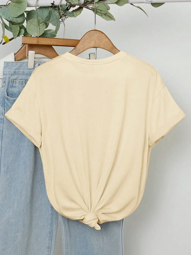Summer American Retro Y2k Marine Animal Conch Bow Pattern T-shirt Women's Loose Round Neck Streetwear Half-sleeved Top