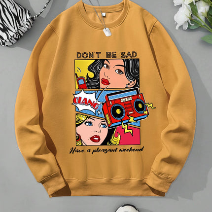 Cartoon Beauty Printing Sweatshirts For Womens Casual Comfortable Crewneck Hoodies Loose Fleece Warm Sportswear Clothes