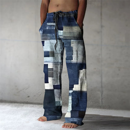 Plaid Color Block Men's Resort 3D Printed Casual Pants Trousers Elastic Waist Fit Straight-Leg Pant Summer Beach Pants