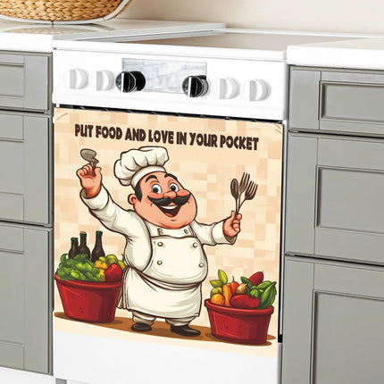 1pcs Laughing Chef Delicious Ingredients Poster Cabinet Dining Room Background Landscaping Wall Sticker Kitchen Decoration