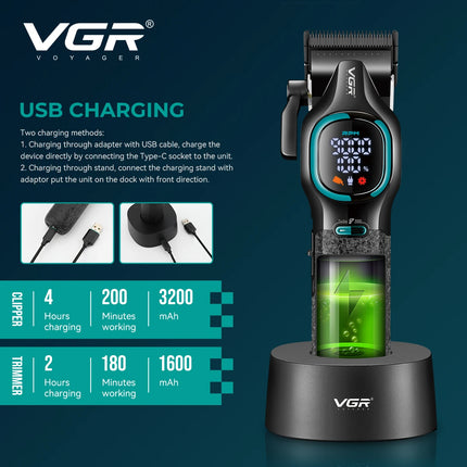 VGR V-886 S2 new high-end hair clipper two-piece set alloy blade hair trimmer metal body 9000 RPM oil head carving push shear