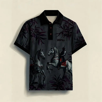 2026 New Men's Retro Equestrian Print Polo Shirt Comfortable Summer Outdoor Vacation Style Top WIFRU Casual Fashion Menswear