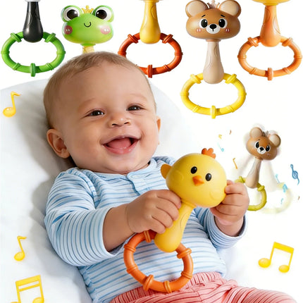 Animal Rattle handbell, Infant Developmental Hand Grip Baby Toys, Cute Animal with Sound for Newborn teether Gift handbell