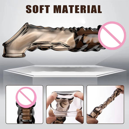 High Elasticity Cock Ring Extender Reusable Penis Sleeve With Vibrator Penis Ring Soft Dick Enlarger For Couples Reusable Condom
