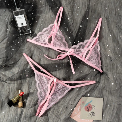 Babydoll Costumes Women Hot Open Bra Crotch Lace Sexy Transparent Underwear Sexy Lingerie Set
