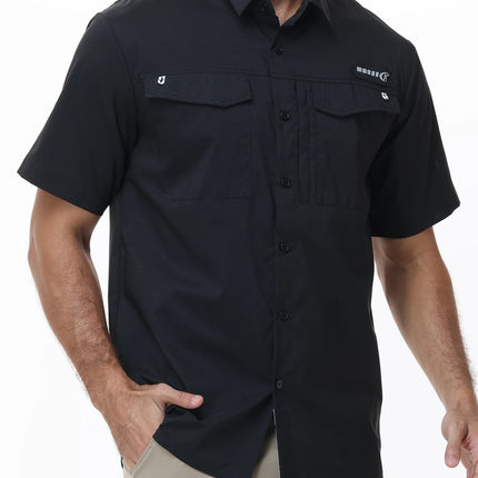 Summer UPF 50+ Men's Short Sleeve Fishing Shirts, Breathable Cargo Shirt, Button Down Tactical Shirts Cooling for Hiking Safari