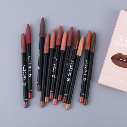 12pcs Professional Lip Liner Pens Set 12 Colors Matte Non-Stick Nude Lipstick Pencils Long-Lasting Moisturizing Lip Makeup Kit