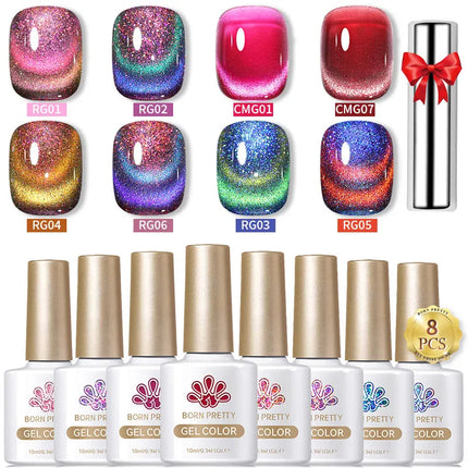 BORN PRETTY Cat Magnetic Moonlight Gel Nail Polish Set 10ml Sparking White Silver Water-light Soak Off UV Gel Nail Art Manicure