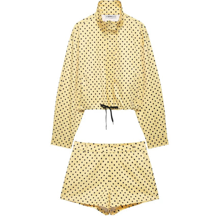 HH Woman Autumn Long Sleeves Turtleneck Zipper With Pockets Drawstring Casual Coats Women Fashion Polka Dot Printed Jacket