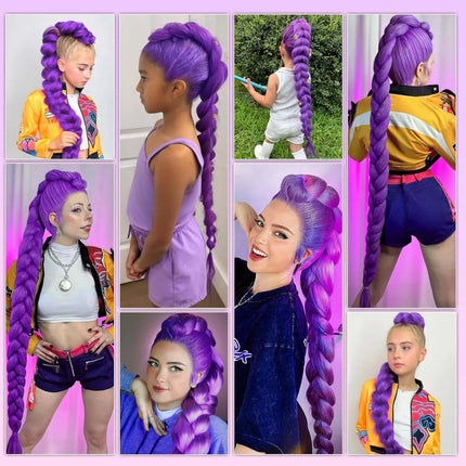 Synthetic 24Inch Purple Braiding Hair Extensions for Crochet Braids DIY Jumbo Ponytail Braid,Ru Mi Hairstyle,Multi-colored Hair
