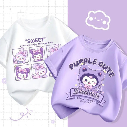 2pcs/pack Sanrio Summer Baby Girls Clothes Children Kuromi Printed Short Sleeve T-shirts Kid Cotton Cartoon Breathable Soft Top