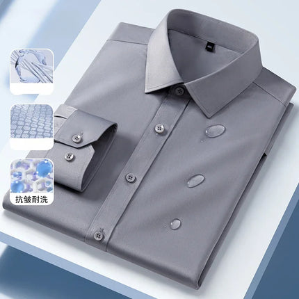 White shirt, men's long sleeved business dress shirt, ice silk sun protection, wrinkle resistance, non ironing, casual career