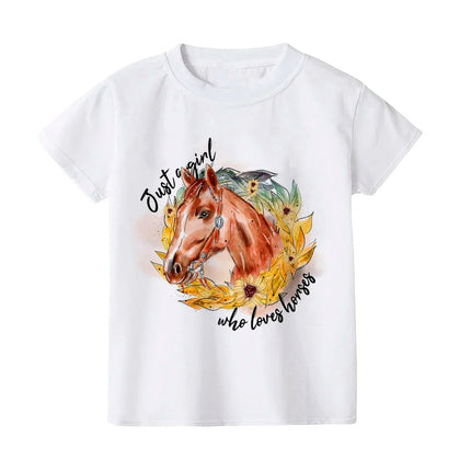 Just A Girl Who Loves Horses Print Kids T-shirt Toddler Short Sleeve Shirt Girls Cute Casual Clothes Children Summer Tee