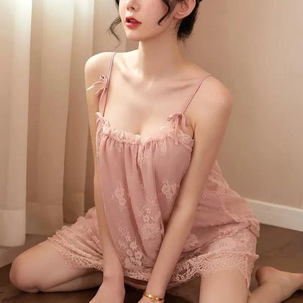 Plus Size Lingerie Lace Babydoll Chemise Nightgown Nighty Mesh Sleepwear Slip Nightdress Valentine Gifts For Women