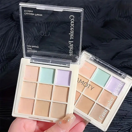 9-Color Flawless Concealer Palette - Waterproof, Sweatproof, Full Coverage - Corrects Spots, Acne, Dark Circles, Tear Grooves -