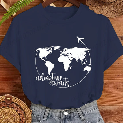 Travel Shirt,Vacation T-Shirts,World Map Tops Tees,Airplane Mode Women's Men T-Shirts,Adventure Tee Clothing,Traveler Gift