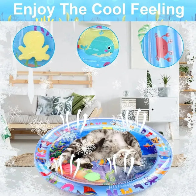 Large Pet Water Sensory Mat Inflatable Sea Animal Design Playmat for Dogs Cats Thickened Splash-Proof Activity Toy with Fish
