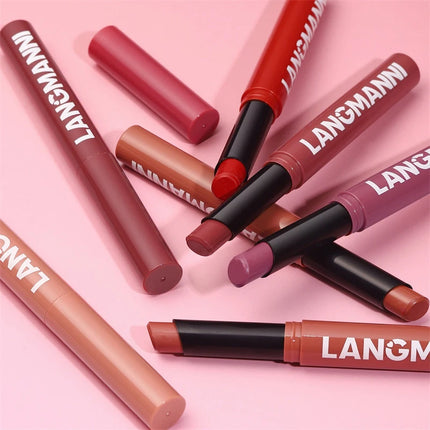 12 Color Matte Lipstick Pencil Waterproof Long Lasting Non-Stick Cup Lip Stain Tint Cosmetic Nude Lipstick Pen Makeup Cosmetics