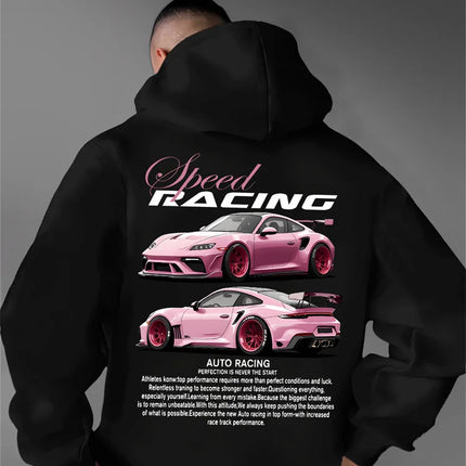 Autumn and Winter Models with Retro Street Style Inspirational Print Men's Hoodie with Car Pattern, Casual Style Pullover
