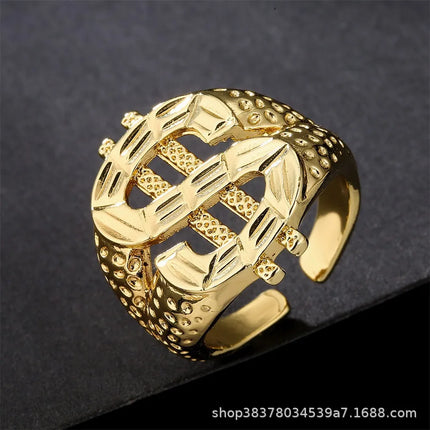 Hot selling  trendy exaggerated hip-hop dollar sign ring personalized design simple and versatile classic and chic ring