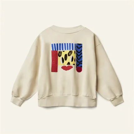 Kids' Fall Winter Long-Sleeve Hoodie, Cute Print Round Neck Sweatshirt, Boys Girls Casual Everyday Top, Comfortable Warm Design