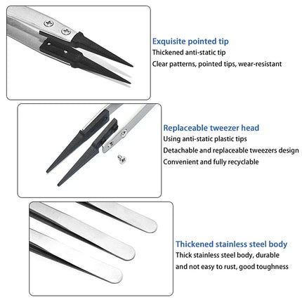 Tweezer For Watch Hands Installation Work Straight Elbow ESD-259 ESD-259A ESD-7A Handle Stainless Antistatic Plastic Tweezers