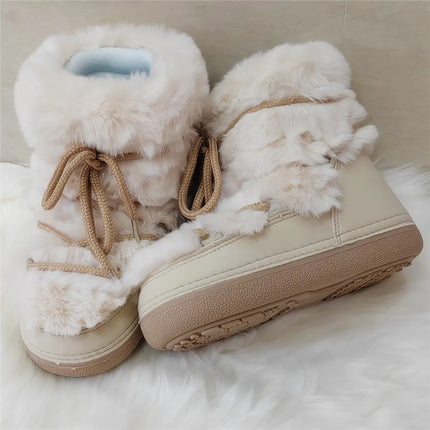 2025 Winter Ankle Boots for Women Platform Antiskid Waterproof Ski Boots Luxury Fluffy Furry Fur Boots Woman's Ankle Booties