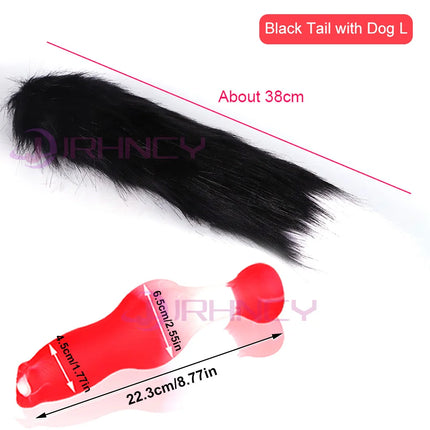 Dog Dildo With 35/65/95cm Fox Tail Silicone Butt Plug Cosplay Adult Sex Games Long Anal Plug Tail Animal Dildos for Women Penis