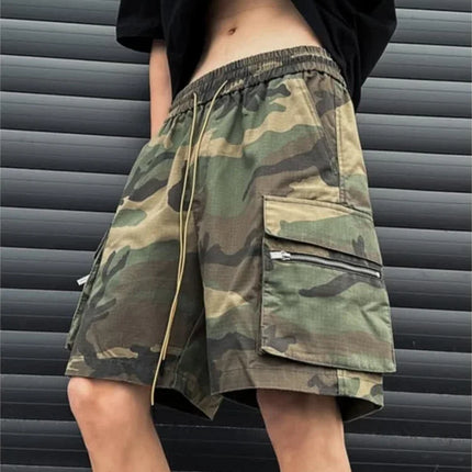 Loose Baggy Big Size Elastic Waist Wide Short Pants for Men Mens Cargo Shorts Camouflage Oversize with Draw String Camo Elegant