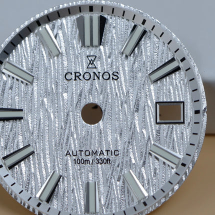 Cronos Men Watch 39mm Automatic Miyota 9015 Movement Wristwatches White Dial Birch Pattern Solid Links Sapphire 10 ATM L6040M