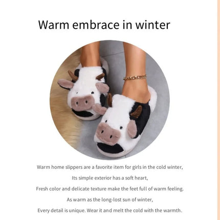 Pallene Cow milk Fuzzy Slippers Women Winter Cartoon Fur Slippers Soft Cozy Plush House Shoes Female Bedroom Cute Furry Slides