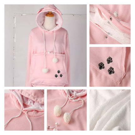 Cat Lovers Hoodies Pouch Dog Pet Hoodies For Casual Kangaroo Pet Paw Pullovers Cuddle Pouch Sweatshirt Pocket Animal Ear Hooded