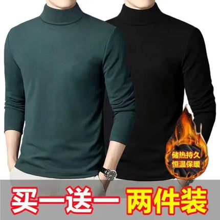 Thickened Inner Fleece-Lined Men's Polo/Turtle Neck Warm Long Sleeve Base Layer Top Autumn Winter Fashion Outwear T-Shirts