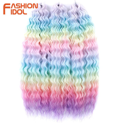 FASHION IDOL 22 Inch 300g 3PCS Ariel Curl Hair Water Wave Twist Crochet Hair Synthetic Ombre Brown Fiber Braiding Hair Extension