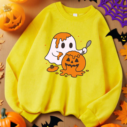 The Ghost Digging Pumpkins Design Sweatshirt Female Autumn Casual Clothes Sport Y2K Sweatshirts Soft Comfortable Pullovers