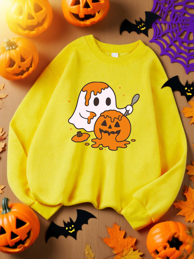 The Ghost Digging Pumpkins Design Sweatshirt Female Autumn Casual Clothes Sport Y2K Sweatshirts Soft Comfortable Pullovers